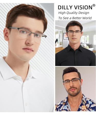 3 Pack Men's Reading Glasses - Blue Light Blocking Stylish Metal Half Frame Spring Hinge (+2.5 Strength) - Black Brown & Gun Metal - Buy Online on GoSupps.com