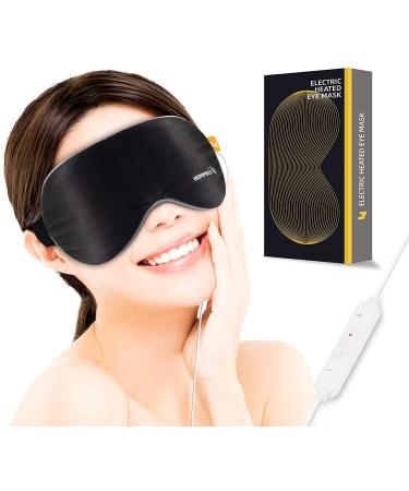 Hompres Silk Heated Eye Mask - Fast Heaed Eye Mask for Dry Eyes Reusable Eye Compress Mask with Automatic Shutdown Temp Control Dry Eye Therapy Mask Relieve Eye Fatigue Puffy Eyes (Black)