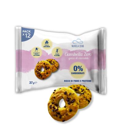 Nuvola Zero – Ciambella Zero Protein Snacks Sugar Free, Gluten Free and Lactose Free, Zero Carbohydrates, With Chocolate Chips, Pack of 12, Made in Italy.
