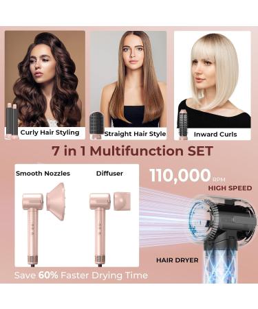 High-Speed Ionic Hair Dryer Brush & Auto Curling Set - Removable Kit in Pink | International Shipping Available - Buy Online on GoSupps.com