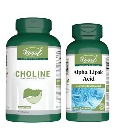 VORST Choline Bitartrate 180 Vegan Capsules and Alpha Lipoic Acid 300mg 90 Capsules (Combo Bundles 2 Bottles)