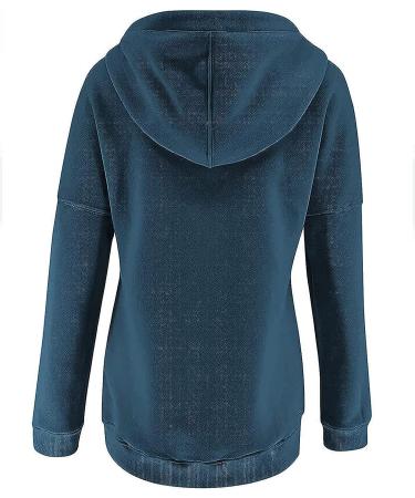 Women's Fall Hoodie Pullover with Drawstring and Button Detail - Navy (Large) | 2022 Casual Sweatshirt with Pocket - Buy Online on GoSupps.com
