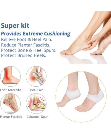 4PC Heel Cushions - Gel Inserts for Heel Spurs & Plantar Fasciitis - Silicone Pads & Socks for Pain Relief - White 2 Pairs - Buy Online on GoSupps.com