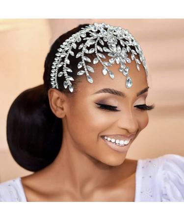 WONRLUA Wedding Headpiece for Bride  Rhinestone Forehead Bridal Headband  Wedding Hair Accessories for Brides Silver - Buy Online on GoSupps.com