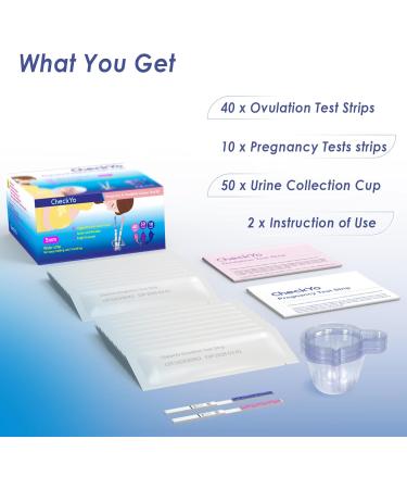 Buy 50 Pack CheckYo Ovulation and Pregnancy Test Strips Combo | 40 LH & 10 hCG Tests | Accurate Fertility Tests with 50 Collection Cups | International Shipping Available - Buy Online on GoSupps.com