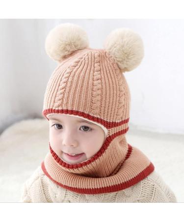 Baby Balaclava Winter Hat with Double Pom Pom Design - Cute Small Bear Beanie Cap for Boys and Girls - Cozy Knitted Hood Scarf Combo - One Size - Buy Online on GoSupps.com