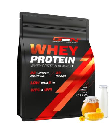 Whey protein complex - 1000 g (milk with honey) - with isolate proportion - Instant -soluble protein protein powder with BCAA & EAA - German Elite Nutrition