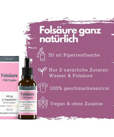 Buy Folic Acid Drops 400 g - 50ml Vegan Supplement for Pregnancy & Immune Health - Additive-Free Lab-Tested in Germany - Buy Online on GoSupps.com
