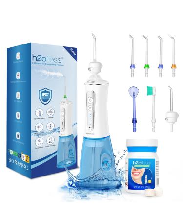 H2ofloss Whitening Water Flosser for Teeth Cordless IPX7 Waterproof Oral Irrigator Dental with 5 Modes and 7 Jets USB Recharged and 300ML for 30 Days Use at Home/Travel(30 Cinnamon)
