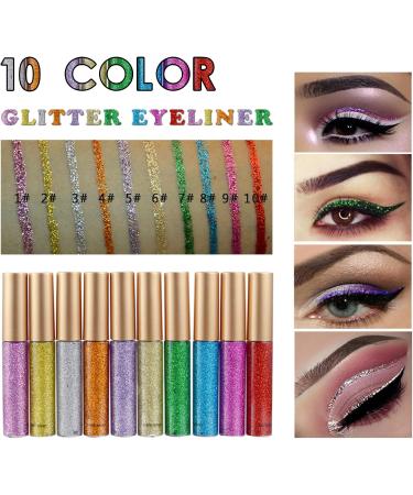 Long-Lasting Coloured Glitter Eyeliner - Red Liquid Eye Liner | Waterproof & Vibrant Shades - Silver, Gold, Pink, Green | Eye Makeup Essential - Red-10 - Buy Online on GoSupps.com