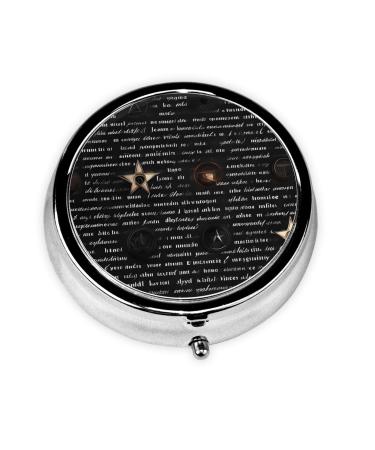 Mysterious Textround Pill Box 3 Compartment Round Pill Box Organizer * Portable Travel Pill Box for Traveling. Black