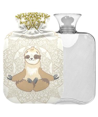 NAANLE hot water bottle with lid sloth yoga Lotus Transparent hot water bottle 2l large hot hot water bottle for pain relief back hand feet heat heat and cold therapy