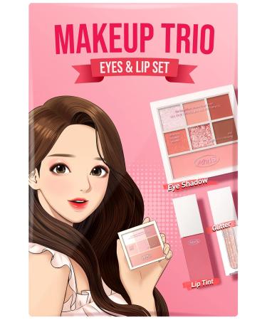 AMTS x True Beauty Makeup Edition, Trio Set (7colors Eyeshadows, Liquid glitter, Lip stain tint) | Matte Shimmer Shades, Highly Pigmented, Long Lasting | All in one Pink Makeup Palettes | Some Love True Beauty Set (Some Love)
