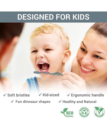 ROARex All-Natural Eco Friendly Kids Toothbrush - Dinosaurs 4-36m - Baby to Toddler - Blue/Green - 4pk | 1% for The Planet - 4 Count - Buy Online on GoSupps.com