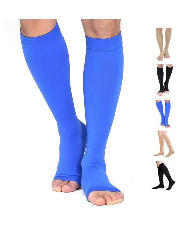 TOFLY Medical Compression Stockings 20-30 mmHg Knee High Compression Socks XL 20-30mmhg Open-toe Blue