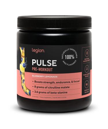 LEGION Pulse Pre Workout Supplement - All Natural Nitric Oxide Preworkout Drink to Boost Energy  Creatine Free  Naturally Sweetened  Beta Alanine  Citrulline  Alpha GPC (Blueberry Lemonade)