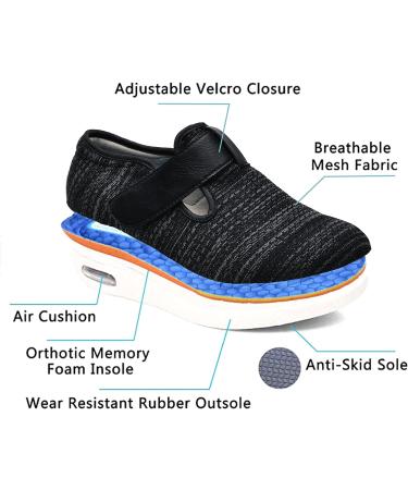 Women's Diabetic Shoes - Adjustable Closure, Extra Wide Air Cushion Sneakers | 9.5 Wide Black - Ideal for Edema, Plantar Fasciitis, Bunions - Buy Online on GoSupps.com