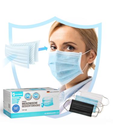 Virshields Medical Mundsprung - Type IIR BFE 99.98%/VFE 99.6% DIN EN 14683 Made in EU 50-2000 STK 3 -layer choice of color - op masks mouth and nose protection one -way mask one -way masks1 piece (1 pack) blue