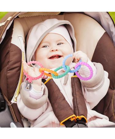 Vicloon Baby Teething Toy Set | Food Grade Silicone Teether Chew Toy for Babies 0-24 Months | Attachable Baby Teether Links in Pink Purple - Buy Online on GoSupps.com