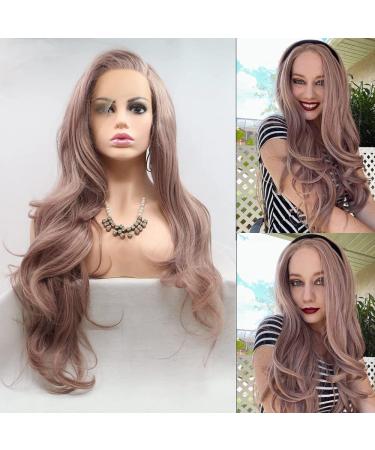 Drag Queen Synthetic Lace Front Wigs - Smoky Pink & Milky Lavender | Natural Hairline | Long Wave Cosplay Wigs for Women - 26 - Buy Online on GoSupps.com