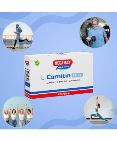 MEGAMAX L-Carnitine 500 mg - Vegan Gluten-Free & Lactose-Free Capsules | Ideal for Figure Training | 60 Capsules - Buy Online on GoSupps.com