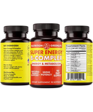 Super Energy Vitamin B Complex Softgels | Max Potency & Absorption | B1, B2, B3, B6, B12, Folic Acid, Zinc, Vitamin D | Energy & Fat Metabolism | Antioxidant | 90 ct - Buy Online on GoSupps.com