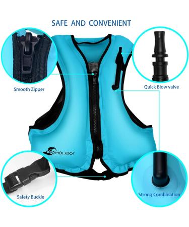 OMOUBOI Inflatable Snorkel Vest for Adults | Floatation Jacket for Diving, Surfing & Swimming | Blue | 90-220lbs - Buy Online on GoSupps.com