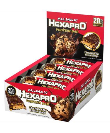 ALLMAX HEXAPRO PROTEIN BAR Chocolate Chip Cookie Dough - Pack of 12 - High-Protein Energy Snack - 20 g of Protein Per Bar - With Whey Protein Isolate Chocolate Chip Cookie Dough 12 Count (Pack of 1) - Buy Online on GoSupps.com