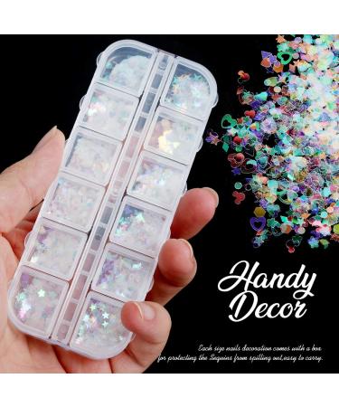 Teenitor 12 Boxes Holographic Nail Sequins - Ultra-Thin Colorful Glitter Sticker for Nail Art, Cosmetic and Festival Glitter Decoration - Buy Online on GoSupps.com