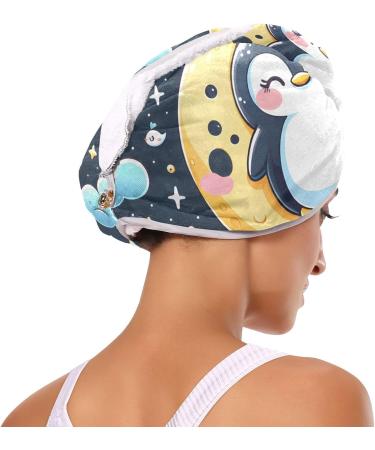 Buy Cute Penguin Moon & Star Hair Towel 2 Pack - Super Absorbent Quick Dry Hair Turbans for Women & Girls - Buy Online on GoSupps.com
