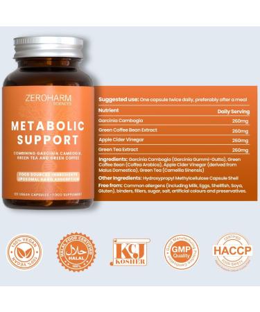 ZEROHARM Soutien m tabolique M lange de plantes base de garcinia de caf vert et de vinaigre de cidre Soutien du poids et de l' nergie Absorption liposomale 120 comprim s (1 paquet) - Buy Online on GoSupps.com