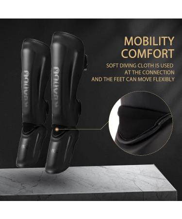 KUANG QUAN Muay Thai Shin Guards - Black Medium | MMA Leg Protection Gear - Buy Online on GoSupps.com