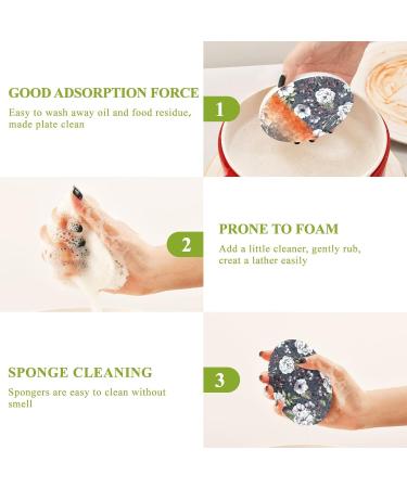 3-Pack Cleaning Kitchen Sponges Oval Blooming Flowers Black Kitchen Cellulose Dishwashing Wood Pulp Cotton - Buy Online on GoSupps.com