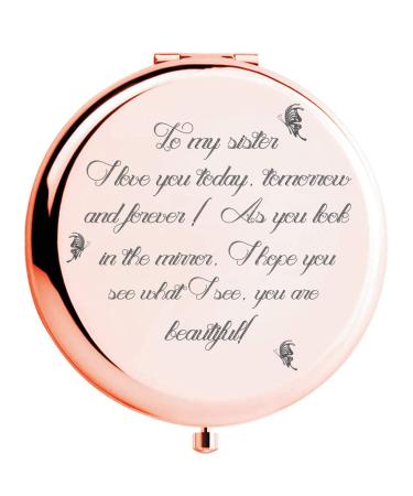 Fnbgl Sister Gifts from Sister Brother  Sisters Birthday Gift Ideas  Rose Gold Compact Mirror with Treasured Message for Mother's Day  Birthday  Christmas  Graduation and Special Celebration