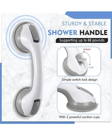 12-Inch Grab Bars for Bathtubs and Showers with Suction Cup Holders - 2 Pack Gray - Bathroom Safety Bars for Seniors, Elderly, Handicap - Shower Chair Bench Handle - Buy Online on GoSupps.com