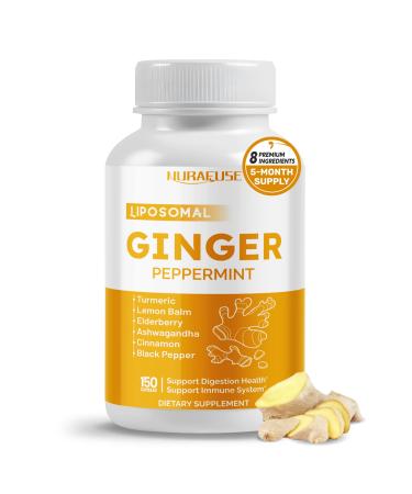 Liposomal Ginger Peppermint Turmeric Elderberry - Support Digestion Health Immune System - Made and Tested in The USA 150 count (pack of 1)