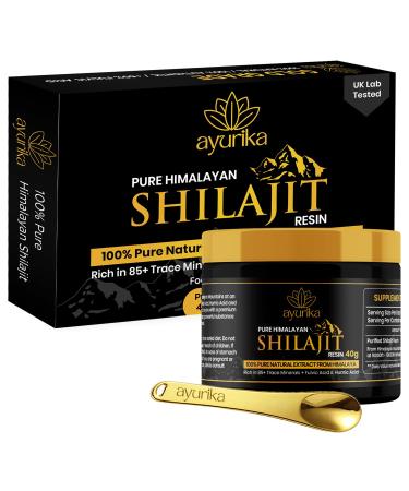 Shilajit Organic Resin - 40g Jar with Shilajit Spoon - Shilajit Resin Pure Organic Himalayan Supplement - Gold Grade - Over 60% Fulvic Acid Humic Acid & 85 Trace Minerals