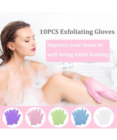 Keyri 10-Piece Exfoliating Peeling Gloves Set - Body & Face Massage Spa Shower Gloves in White Pink Purple Green Blue - Buy Online on GoSupps.com