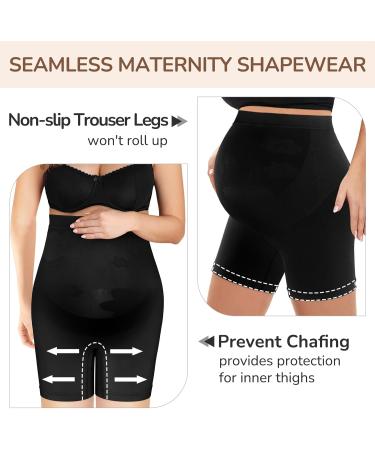 Bosaen Maternity Shapewear - High Waist Mid-Thigh Pregnancy Underwear for Belly Support - Non-Rolling, Seamless, and Prevents Thigh Chafing - Black, Size L - Buy Online on GoSupps.com
