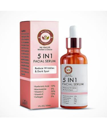 5in1 facial serum antiaging facial serum with vitamin C hyaluronic acid vitamin E brightening serum for dark spots even skin tone eye area fine lines and wrinkles 30 ml