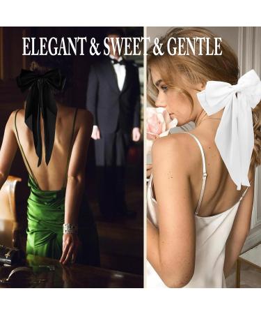 2 Pcs Big Hair bow Hair Bows for Women Bow Hair Clip Elegant Solid Color French Barrette Bows For Hair With Long Silky Satin Hair Barrettes Accessories Bow Hair Clips for Women Girl(Black+White) - Buy Online on GoSupps.com