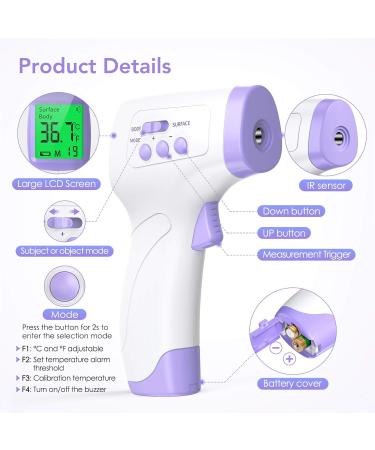 Wawech Baby Fieberthermometer Contactless Digital Infrared Thermometer 3-in-1 for Adults & Children with LCD Display 99 Memory Fever Alarm Purple - Buy Online on GoSupps.com