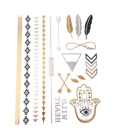 Metallic Temporary Tattoos 6 Sheets + Henna Tattoo Designs - Body Paint Kit - Buy Online on GoSupps.com