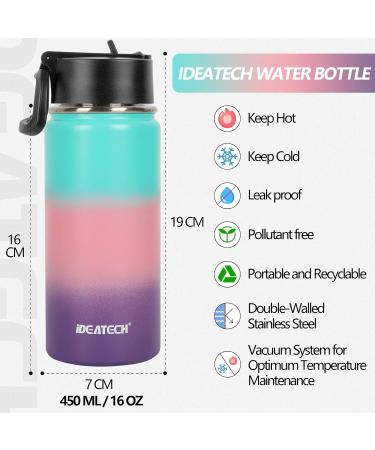 Kids Water Bottle with Straw 16oz BPA-Free Leakproof Stainless Steel Sport Water Bottle with 2 Lids Includes 100pcs Toddler Insulated Water Bottle Stickers for Boys and Girls School Greenpurplepink - Buy Online on GoSupps.com