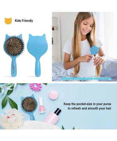 Bestool Small Travel Hair Brush - Wooden Boar Bristle for Women, Men, and Kids - Detangle, Defrizz, Distribute Oil - Blue - Buy Online on GoSupps.com