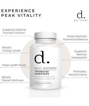 Daily Defense Thyroid Supplement - Magnesium Iodine Ashwagandha Vitamin B12 & Zinc for Thyroid Support for Men & Women - Vegan Dietary Supplements for Women & Men 60 Capsules - Buy Online on GoSupps.com