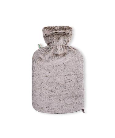 Premium hot bottle 2 liters of natural rubber with a cozy mink fur cover with extra inner lining and zipper bed bottle heat bottle - BS1970: 2012 certified (brown)