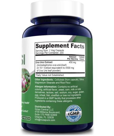 Uva Ursi 4500mg 200 Vegetarian Capsules - Non-GMO, Gluten-Free Bearberry Supplement - Buy Online on GoSupps.com