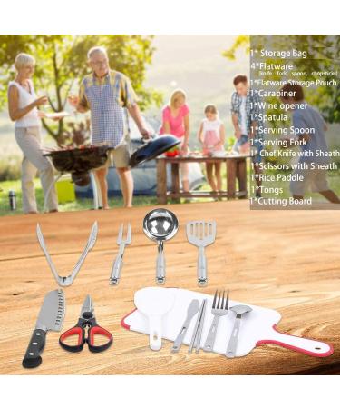 KissAir Portable Camp Kitchen Utensil Organizer Set - BBQ Camping Cookware Travel Kit with Flatware, Water Resistant Case, Cutting Board, Rice Paddle, Tongs, Scissors (Army Green) - Buy Online on GoSupps.com