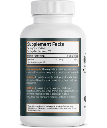 Bronson Selenium 200 mcg - Immune & Antioxidant Support - 250 Vegetarian Tablets - Buy Online on GoSupps.com